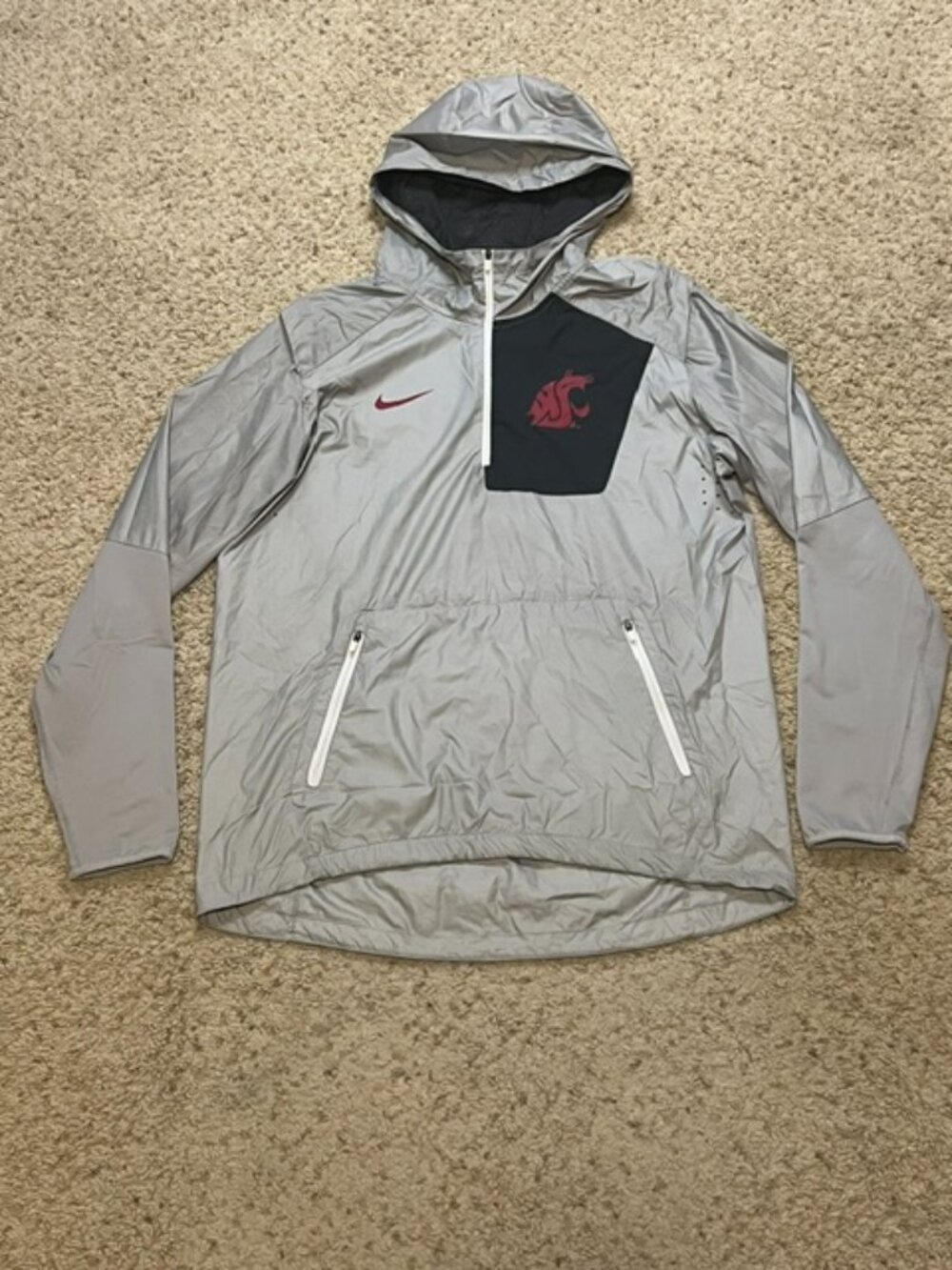 Washington State Cougars Nike On Field Vented Hoodie Windbreaker 1/4 Zip Size M